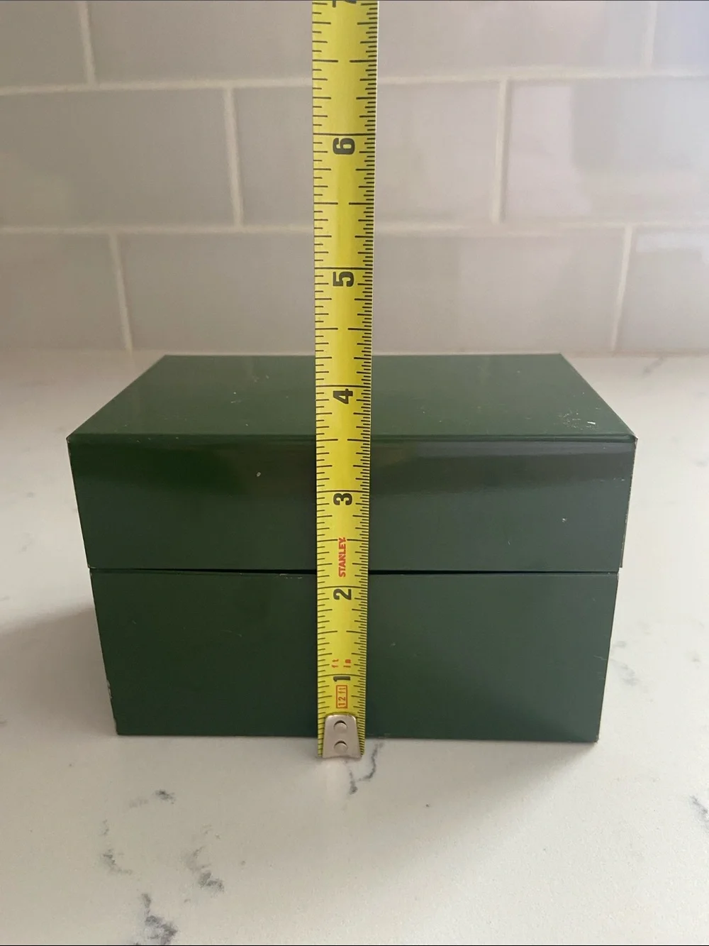 Vintage Green Metal Recipe Box with Dividers and Recipe Cards